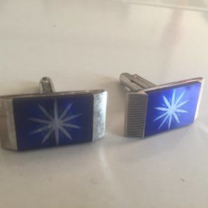 Vintage Silver and blue star cuff links